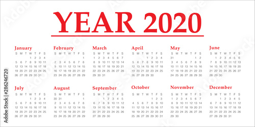 Year 2020 calendar vector design template