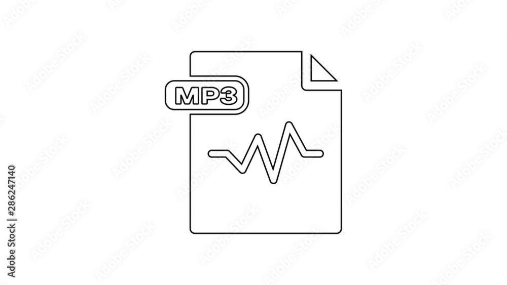 Black MP3 file document. Download mp3 button line icon on white background. Mp3 music format . MP3 file symbol. 4K Video motion graphic animation Black MP3 file document. Download mp3 button line icon on white background. Mp3 music format . MP3 file symbol. 4K Video motion graphic animation