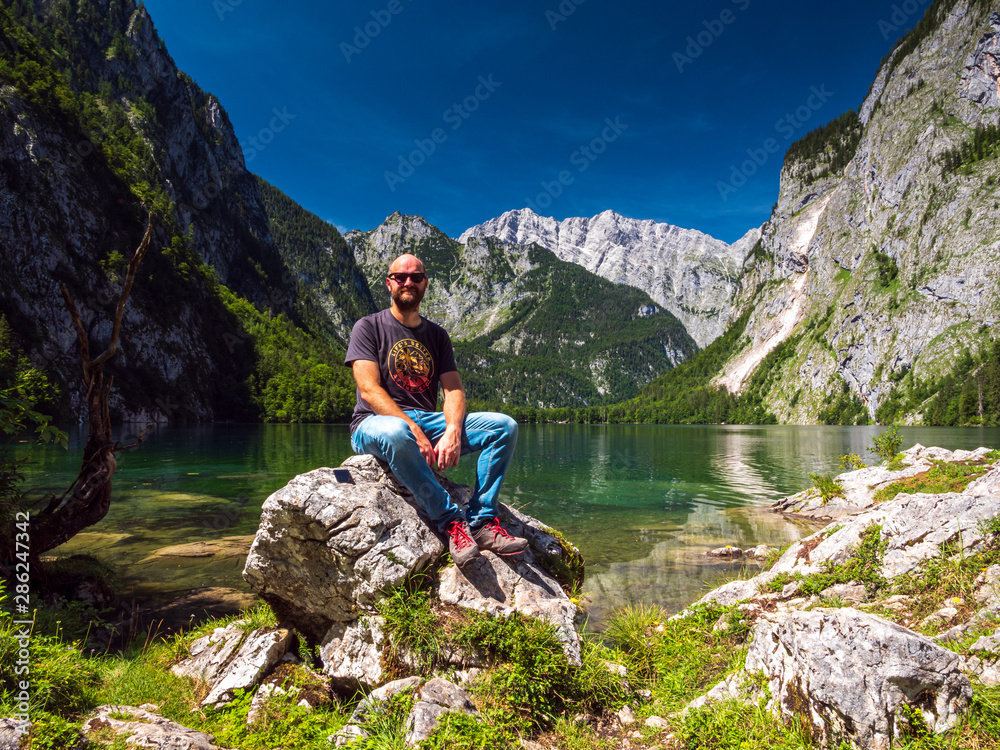 Naklejka premium The Obersee which is behind the Königssee as a quite place for hiking and relaxing and to enjoy nature in Germany 
