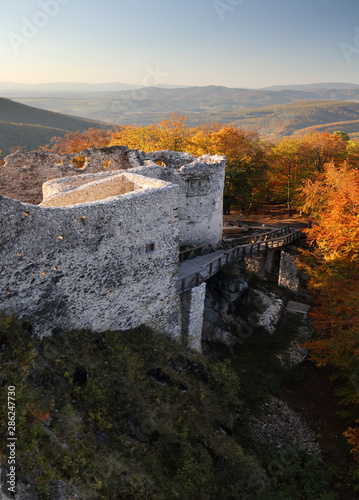 Slovakia - ruin of castle Uhrovec at nice autumn sunset landscape photo