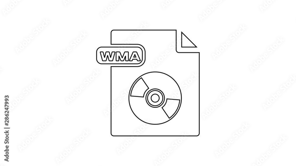 Black WMA file document. Download wma button line icon on white background. WMA file symbol. Wma music format . 4K Video motion graphic animation Black WMA file document. Download wma button line icon on white background. WMA file symbol. Wma music format . 4K Video motion graphic animation