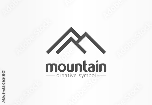 Mountain, tourism, travel creative symbol concept. Nature, hiking camp abstract business logo idea. Hill top, landscape, rock icon. Corporate identity logotype, company graphic design tamplate