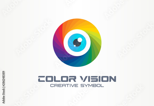 Color vision, circle eye creative symbol concept. Colorful iris lens, security, rainbow abstract business logo idea. Focus, spectrum icon. Corporate identity logotype, company graphic design tamplate