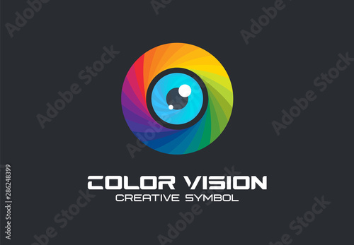 Color vision, camera eye creative symbol concept. Digital technology, security, protect abstract business logo idea. Rainbow spectrum icon. Corporate identity logotype, company graphic design tamplate