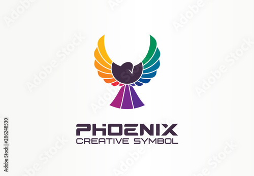 Color phoenix creative symbol concept. Freedom, spread wings eagle, spectrum abstract business logo idea. Bird in flight, rainbow icon. Corporate identity logotype, company graphic design tamplate