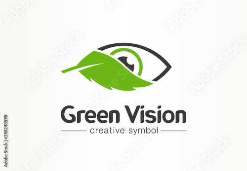 Green, organic vision, fresh view creative symbol concept. Health, bio, eco, environment abstract business logo idea. Eye, leaf mix icon. Corporate identity logotype, company graphic design tamplate