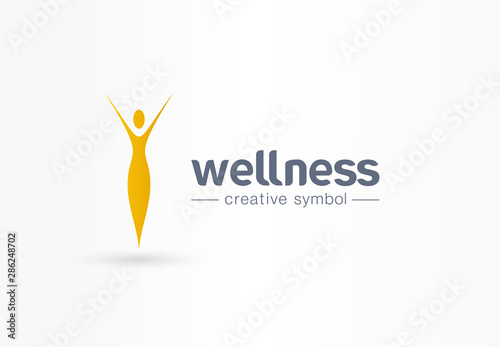 Wellness, yoga girl silhouette creative symbol concept. Healthy lifestyle, beauty saloon abstract business logo idea. Slim woman body icon. Corporate identity logotype, company graphic design tamplate