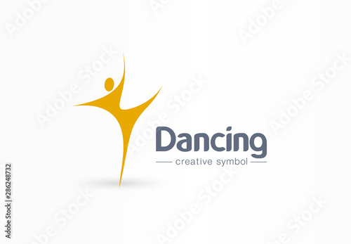 Dancing man, creative symbol concept. Happiness, ballet studio, pilates abstract business logo idea. Healthy human, happy person icon. Corporate identity logotype, company graphic design tamplate