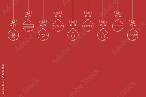 Hanging Christmas balls. Empty card with ornaments and copyspace. Vector illustration