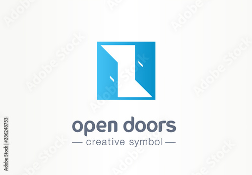 Open door, in and out creative symbol concept. Enter, exit, real estate agency abstract business logo idea. Home interior, doorway icon. Corporate identity logotype, company graphic design tamplate