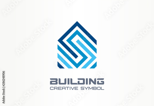 Building, house, construction creative symbol concept. Real estate abstract business logo idea. Ornament, interior pattern wallpaper icon. Corporate identity logotype, company graphic design tamplate