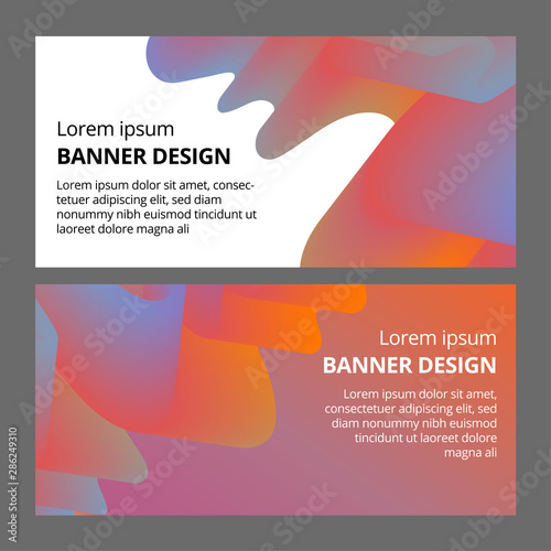 Modern abstract horisontal banners set. Cool gradient shapes composition. Futuristic design.