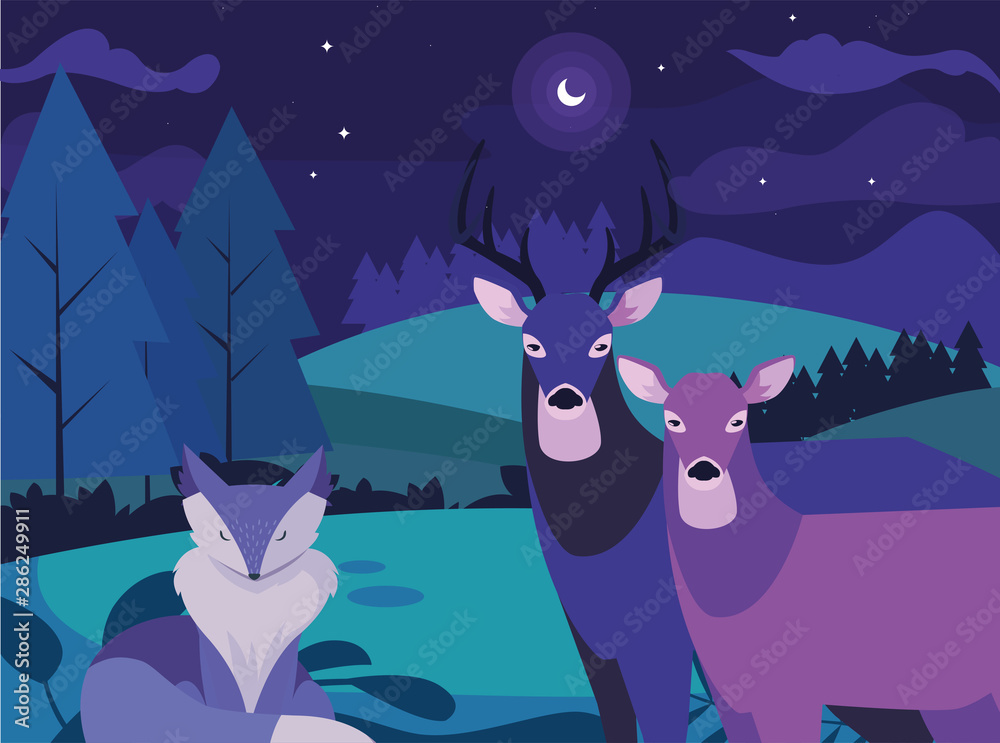 Naklejka premium deers and fox happy autumn season