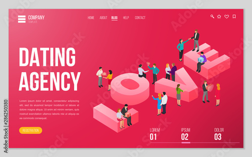 Design website, landing page or presentation template for wedding company or dating agency. Minimal modern concept. Isometric vector illustration.