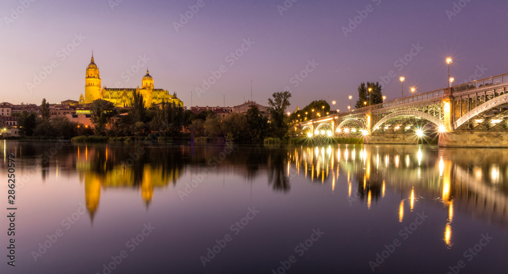 Obraz premium Vista nocturna de Salamanca, España