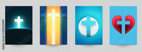 Set of creative modern religious concept with christian cross. Template background for covers, invitations, posters, banners, flyers, placards. Colorful vector illustration.