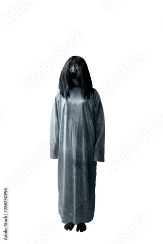 Scary ghost woman with blood and angry face photo