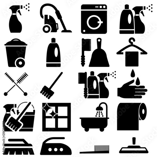 Cleaning icons vector set. Purity illustration symbol collection. Housekeeping illustration sign or logo.