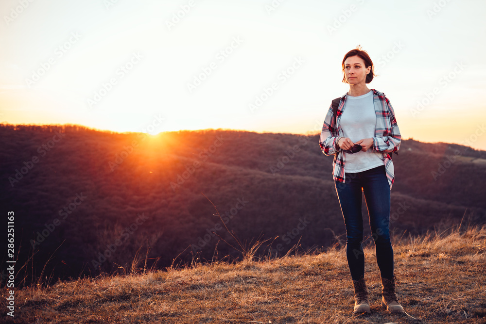 Portrait of mature woman hiking on mountain Portrait of mature woman hiking on mountain