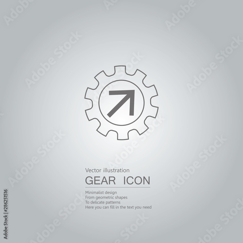 Arrows and gears. The background is a gray gradient.