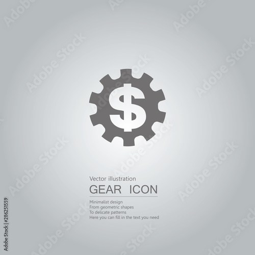Gears and dollar sign. The background is a gray gradient.