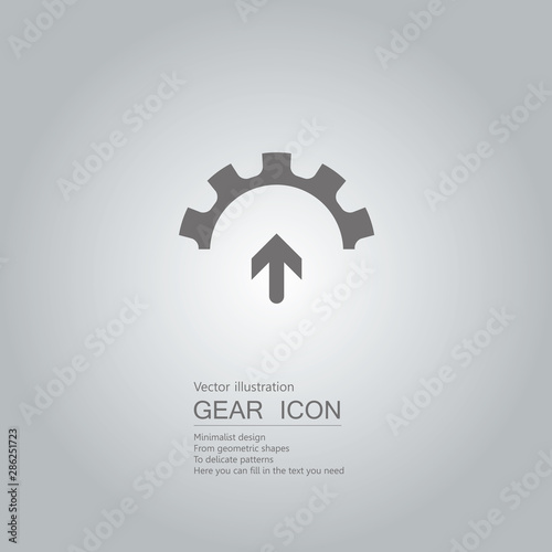 Arrows and gears. The background is a gray gradient.