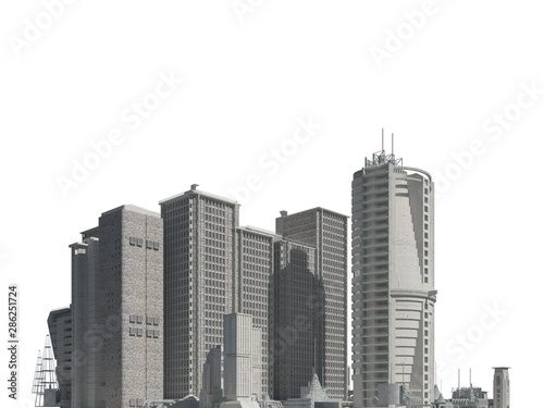 Futuristic buildings isolated on white background 3D Illustration