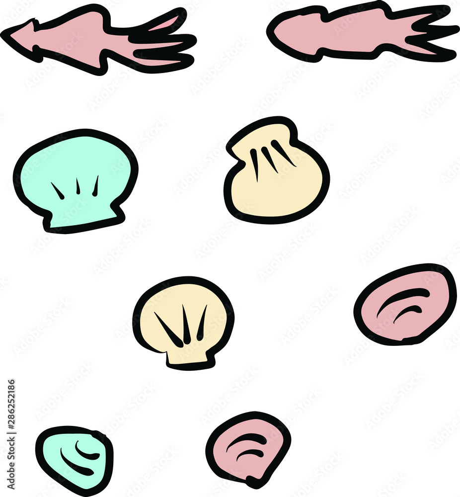 イカ貝 ワンポイント絵 水辺生物 イカ貝 ワンポイント絵 水辺生物