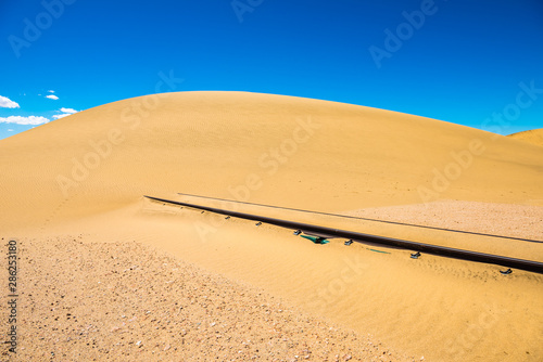 Railway tracks after sand storm, Namibia