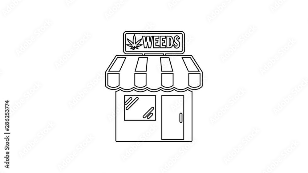 Black Marijuana and cannabis store line icon on white background. Equipment and accessories for smoking, storing medical cannabis. 4K Video motion graphic animation Black Marijuana and cannabis store line icon on white background. Equipment and accessories for smoking, storing medical cannabis. 4K Video motion graphic animation