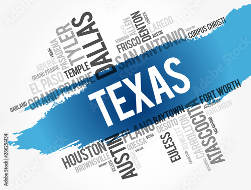 List of cities in Texas USA state word cloud, concept background photo