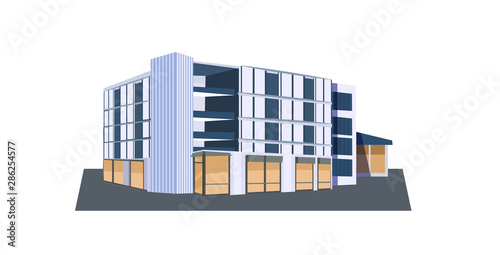 modern corporate office building icon business center exterior with large panoramic windows flat horizontal