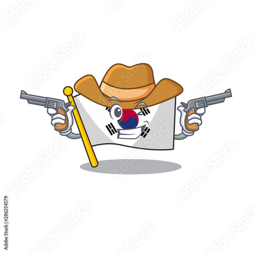 Cowboy korean flag cartoon fluttering on pole