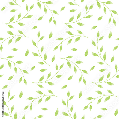 Seamless leaves pattern, watercolor leaves background.