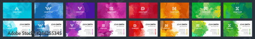 Big set of bright colorful business card template with vector watercolor background 