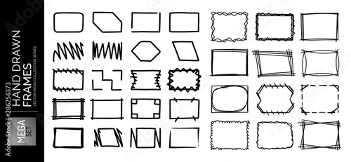Hand drawn sketch doodle frames, borders, square and rectangle shapes for text