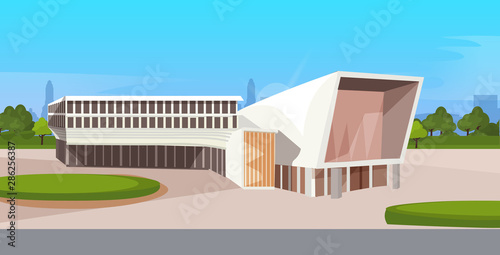 modern corporate architecture office building exterior commercial business center design landscape background flat horizontal