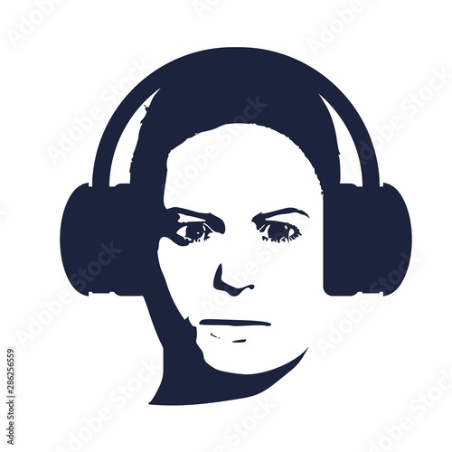 Silhouettes of the man wearing a headphones. Abstract portrait