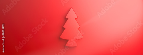 Christmas tree on red background. Merry xmas concept. 3d illustration