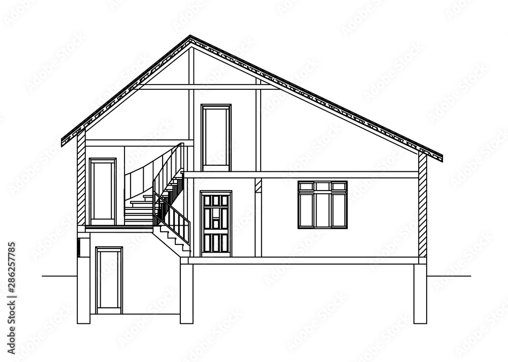 Best interesting architectural background. Cross-section house. Vector illustration.