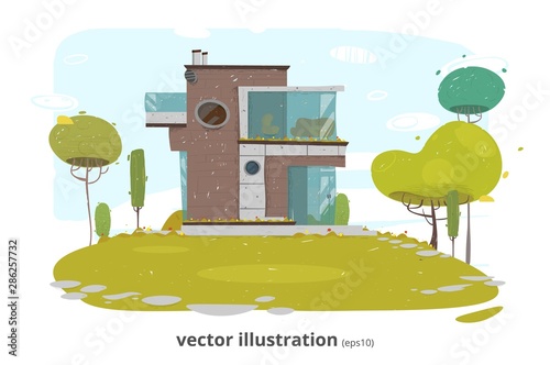 Modern Countryside Cottage Vector Illustration