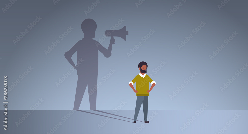 african american guy dreaming about being manager or boss screaming in megaphone shadow of business man with loudspeaker imagination aspiration concept full length flat horizontal african american guy dreaming about being manager or boss screaming in megaphone shadow of business man with loudspeaker imagination aspiration concept full length flat horizontal