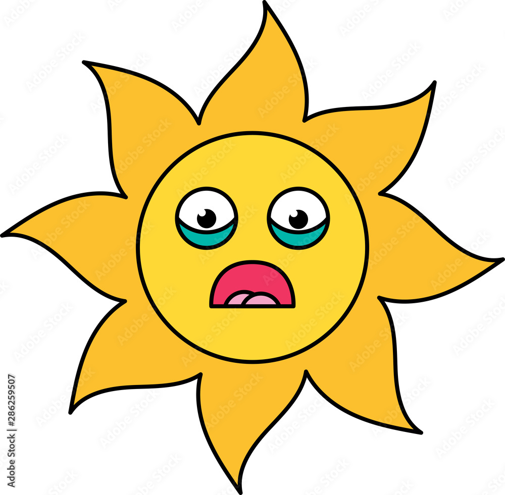 Shocked sun sticker outline illustration