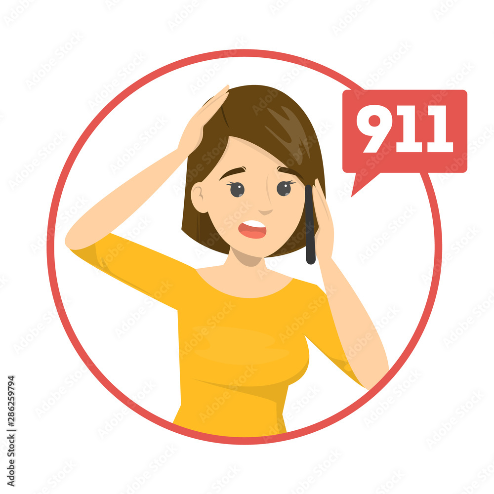 Woman call 911. Emergency situation, person in danger Woman call 911. Emergency situation, person in danger