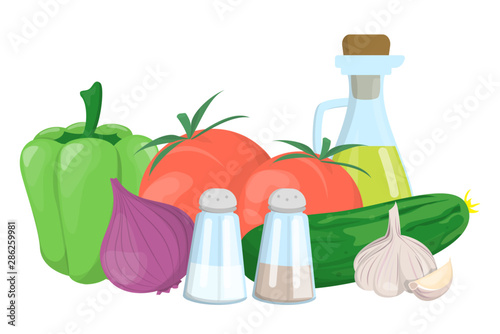 Cucumber, garlic, pepper and tomato ingredients for gazpacho