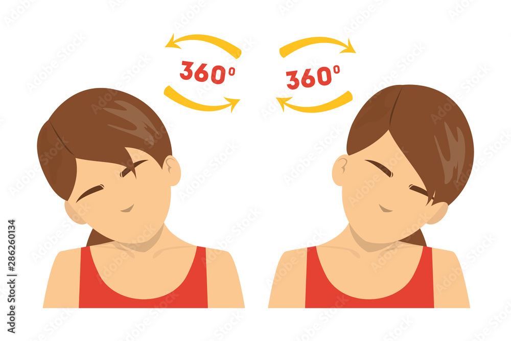 Neck rotation exercise. Turning head left and right Neck rotation exercise. Turning head left and right