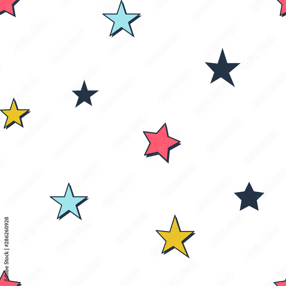 Colorful stars hand drawn cartoon seamless pattern. Children comic book  decorative texture. Multicolor childish constellation on white background.  Wallpaper, wrapping paper, textile design Stock Vector | Adobe Stock