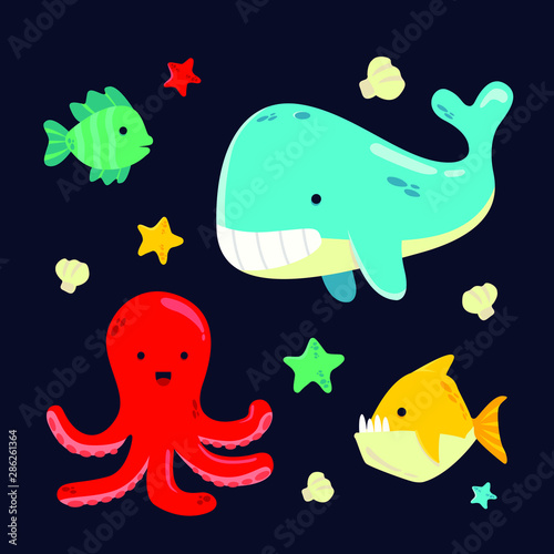 cute sea animal flat design character © MoonBandit