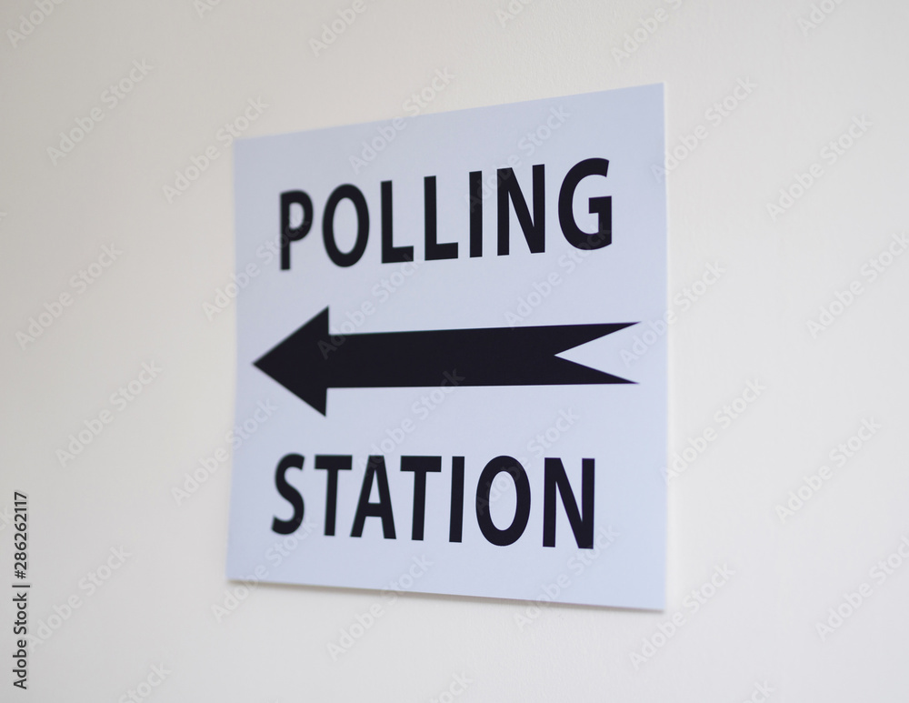 Polling station sign with direction Polling station sign with direction