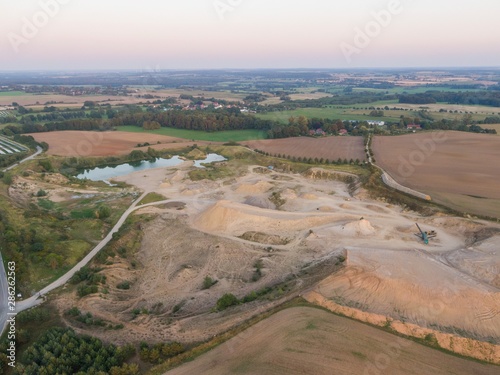 aerial view of a quarry - stones and sands for construction, open pit mine, extractive industry